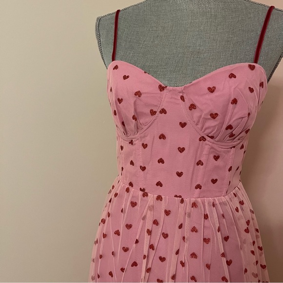 NWT Betsey Johnson Valentines Metallic Heart Print Mesh Midi Dress TIKTOK Viral - Picture 3 of 11